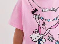 Розовая футболка оверсайз с принтом Hello Kitty для девочки Глория Джинс