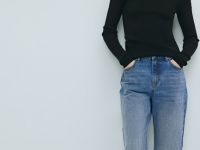 Прямые джинсы с высокой посадкой, Синий