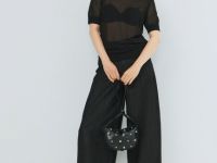 Полупрозрачный джемпер с коротким рукавом, Черный