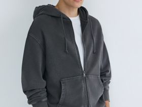Толстовка на молнии с эффектом стирки, Серый