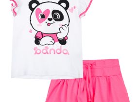 Комплект трикотажный для девочек: фуфайка (футболка), юбка-шорты