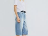 Джинсовые шорты-бермуды с высокой посадкой, Голубой