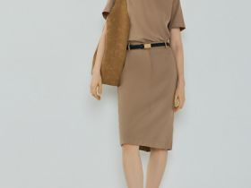 Прямая юбка миди из хлопка, Бежевый