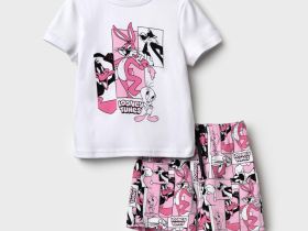 Комплект трикотажный для девочек: фуфайка (футболка), шорты