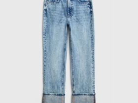 Прямые джинсы с подворотами, Голубой