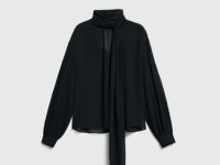 Блузка из шифона с шарфом, Черный