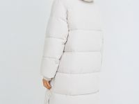 Длинный стёганый пуховик с капюшоном, Бежевый