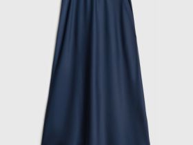 Атласная юбка миди А-силуэта, Синий