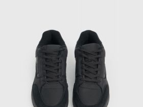 Кроссовки со вставками из натуральной замши, Черный