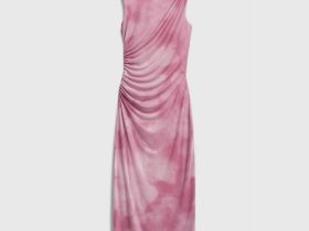Платье из сетки со сборками, Розовый