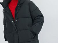 Длинный стёганый пуховик с капюшоном, Черный