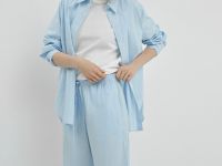 Прямые брюки из хлопка, Голубой