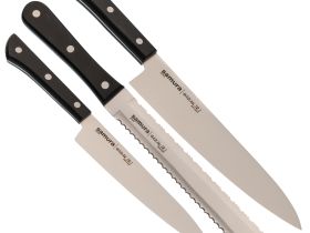 Подарочный набор из 3-х кухонных ножей Samura Harakiri (универсальный, для замороженных продуктов, шеф), сталь Aus 8, рукоять ABS-пластик