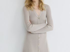 Вязаное платье мини, Бежевый