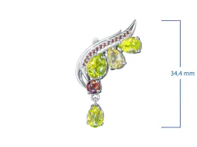 Серьги из серебра с гранатами, хризолитами и цитринами э0681сг01260378