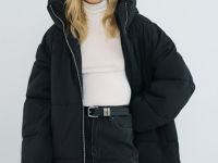 Утеплённая стёганая куртка с капюшоном, Черный