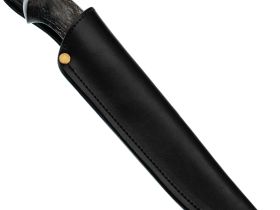 Нож Лидер 1, сталь D2, рукоять темная карельская береза синяя