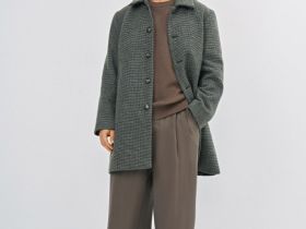 Однобортное пальто в клетку, Коричневый