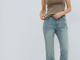 Расклёшенные джинсы с высокой посадкой, Голубой