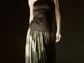 Юбка макси из ткани с эффектом жидкого золота, Золотой