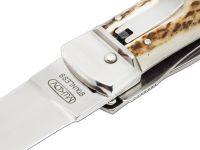 Автоматический многофункциональный нож Mikov Predator, сталь 420, рукоять рог оленя, чехол из кожи