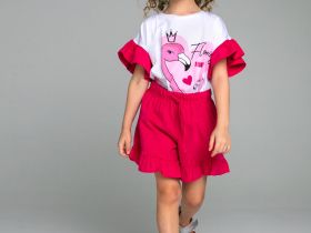 Комплект трикотажный для девочек: фуфайка (футболка), шорты