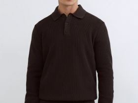 Текстурное вязаное поло, Коричневый