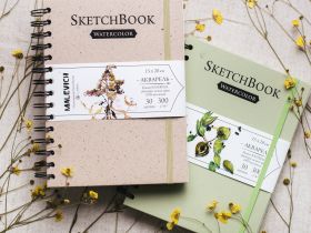 Скетчбук для акварели на спирали Малевичъ "Nature" 15х20 см 30л 300 г, 100% целлюлоза WaterFall