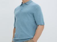 Вязаное поло с коротким рукавом, Голубой