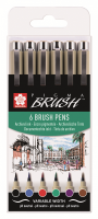 Набор капиллярных ручек Sakura "PIGMA BRUSH" 6 цв