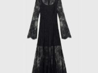 Кружевное платье с длинными рукавами, Черный