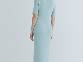 Платье в рубчик с воротником поло, Зеленый