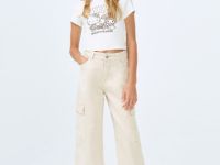 Джинсы с карго-карманами для девочек, Бежевый