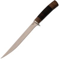 Филейный нож Нерпа, сталь 65Х13, рукоять дерево/кожа
