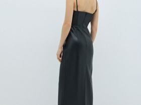 Платье-бюстье макси из искусственной кожи, Черный