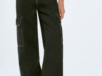 Джинсы с карго-карманами для девочек, Черный