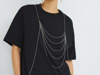 Футболка с декором из навесных цепочек, Черный