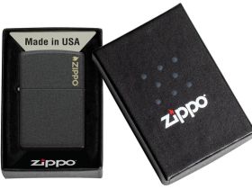 Зажигалка ZIPPO Logo с покрытием Black Crackle™, латунь/сталь, чёрная, матовая, 38x13x57 мм