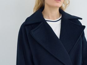 Короткое пальто из шерсти с поясом, Синий