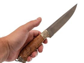 Нож Сумрак, сталь булат,  художественное литье, рукоять карельская береза