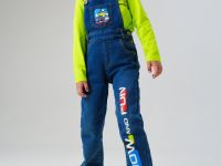 Полукомбинезон текстильный джинсовый утепленный флисом для мальчиков