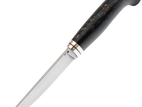 Нож Лидер 1, сталь D2, рукоять темная карельская береза синяя