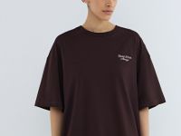 Футболка оверсайз с вышивкой, Коричневый