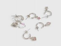 Набор серёг Hello Kitty для девочек, 6 пар, Серебряный