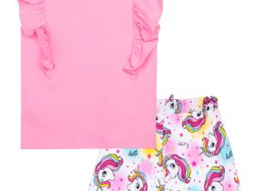 Комплект трикотажный для девочек: фуфайка (футболка), шорты