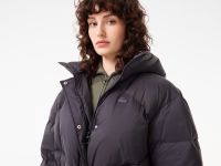 Женский короткий пуховик Lacoste с поясом и высоким воротом