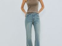 Расклёшенные джинсы с высокой посадкой, Голубой