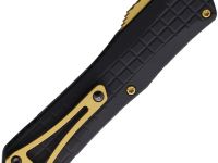 Автоматический фронтальный нож Heretic Manticore E Recurve Gold PVD, сталь MagnaCut, рукоять алюминий, черный