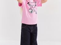 Розовая футболка оверсайз с принтом Hello Kitty для девочки Глория Джинс