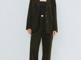 Однобортный жакет из вельвета, Зеленый